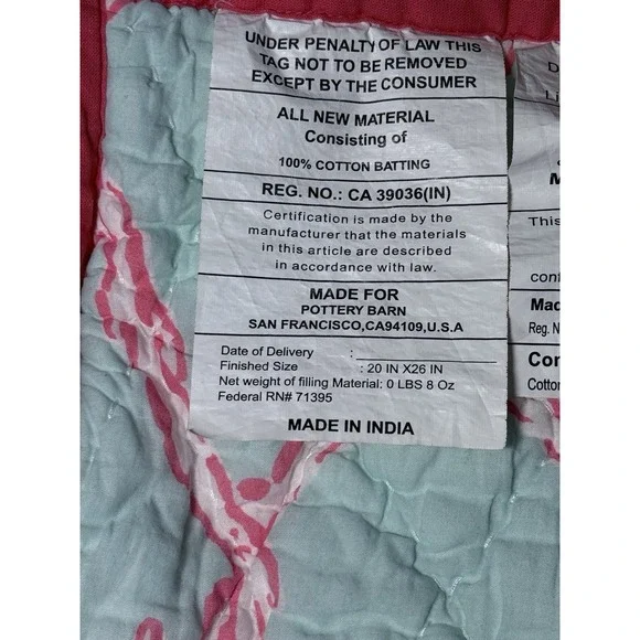 Pottery Barn Lilly Pulitzer Sham Fan Sea Pants Reversible Cotton Quilted Std - Picture 12 of 12